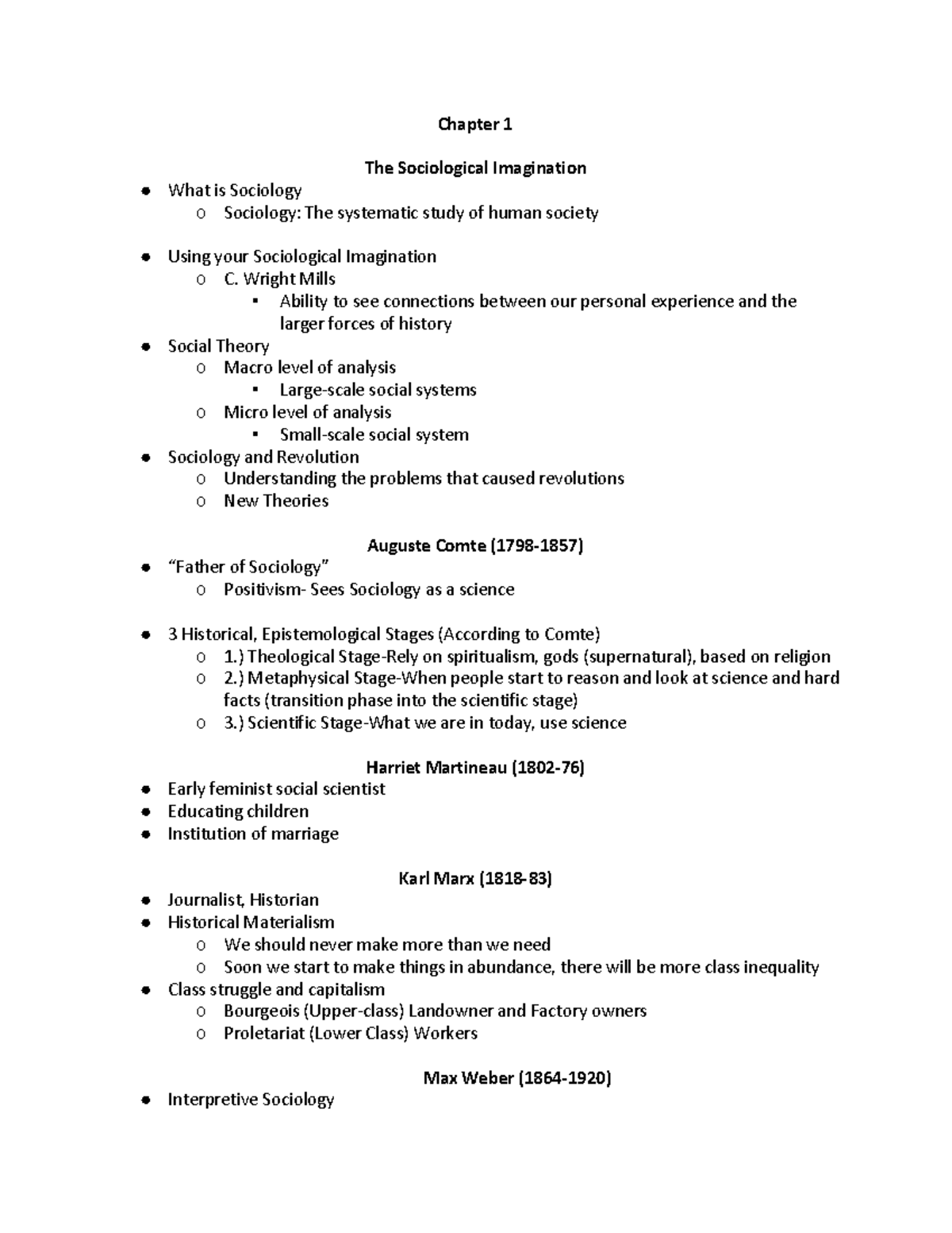 Sociology Notes CH1: The Sociological Imagination & Key Theorists - Studocu