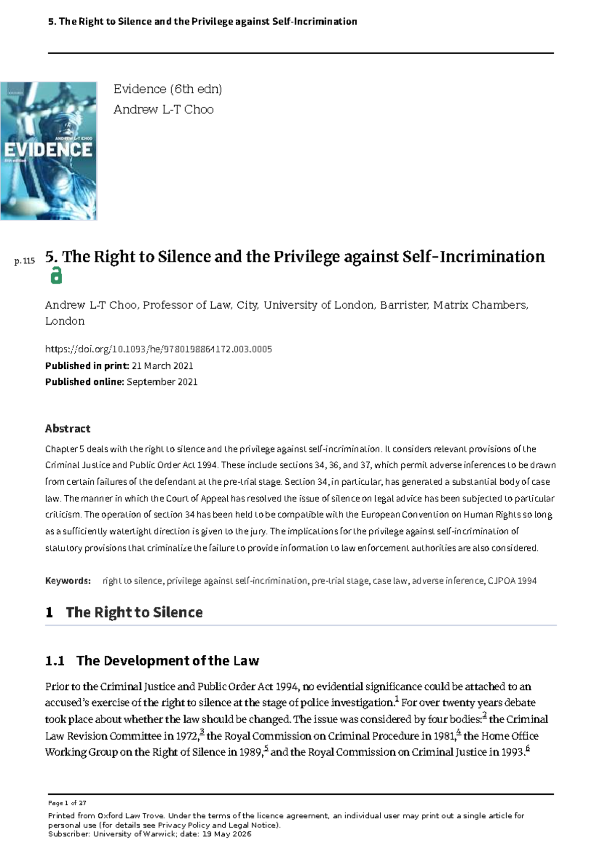 Chapter 5: The Right to Silence and Privilege Against Evidence (CJPOA ...