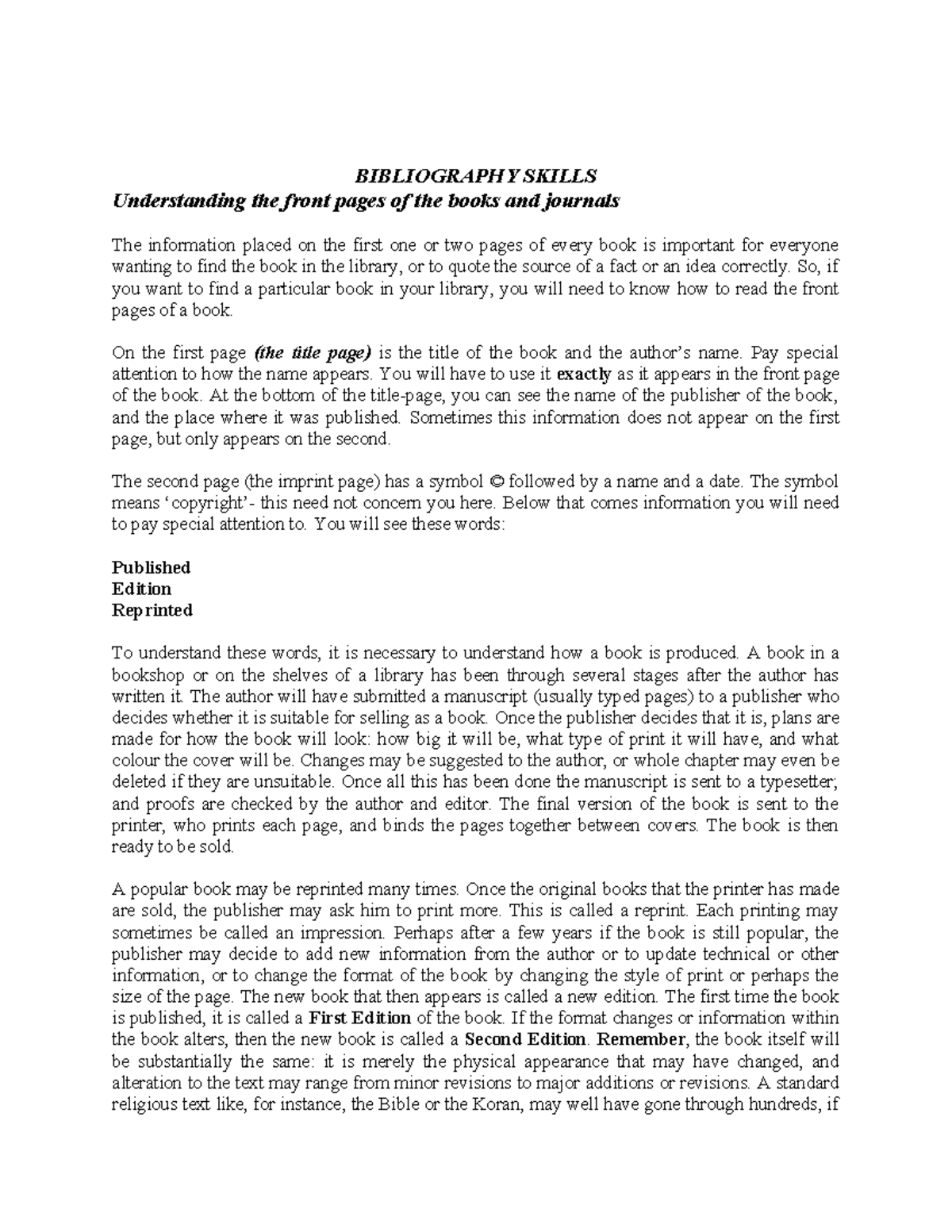 Bibliography Skills - it will help law students to know the best ways ...