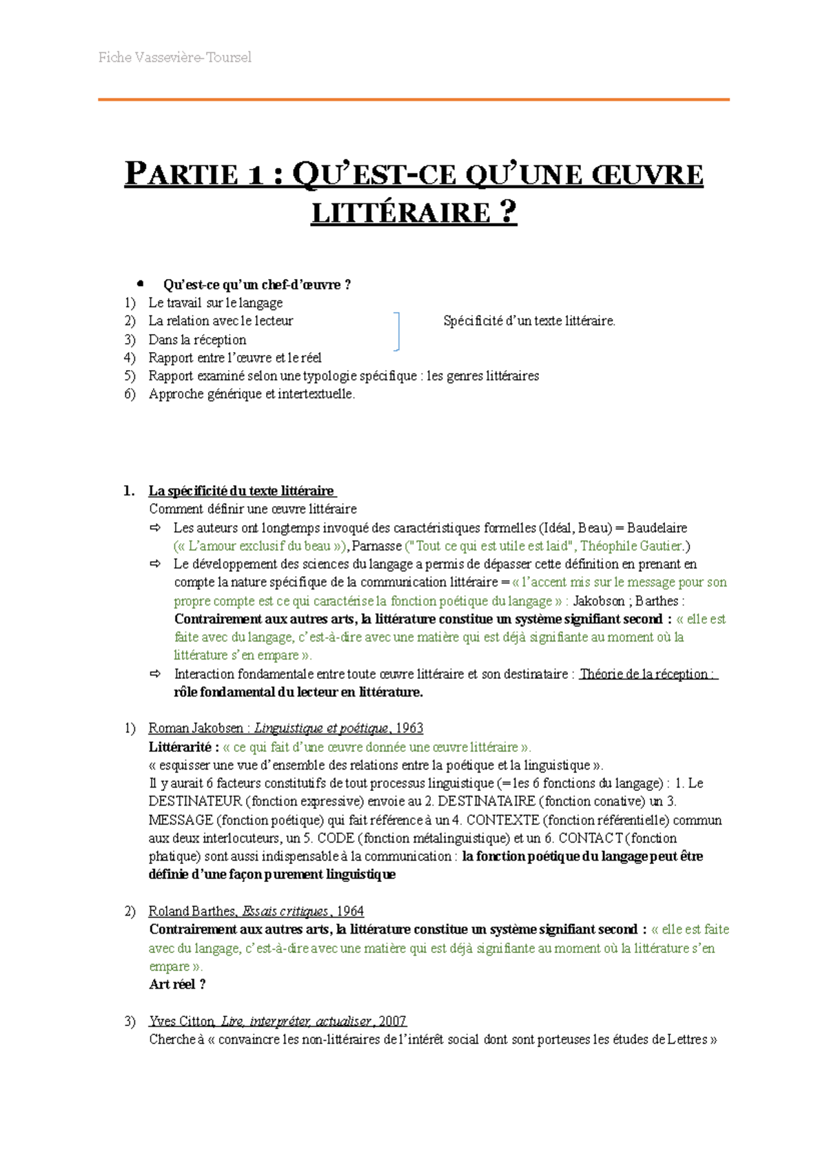 Fiche de Cours : Littérature - Théories et Critiques Essentielles - Document Preview