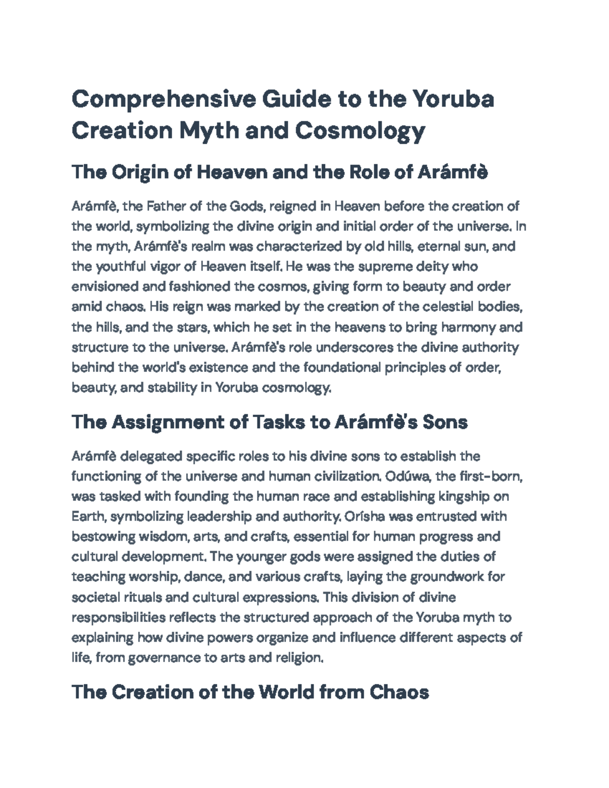 YOR 101: Comprehensive Overview of the Yoruba Creation Myth and ...
