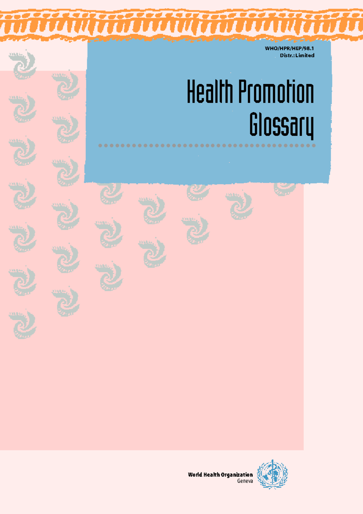 WHO HPR HEP 98: Health Promotion Glossary - Key Terms and Concepts ...
