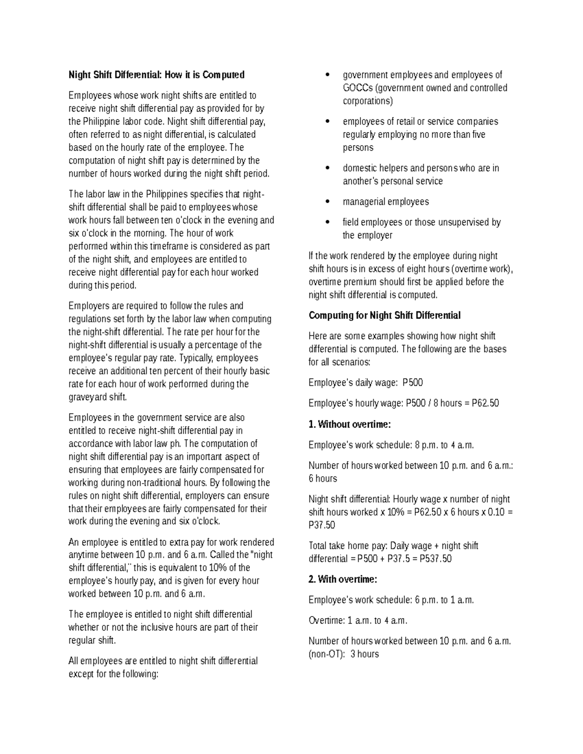 Night Shift Differential Pay in the Philippines: A Comprehensive Guide ...