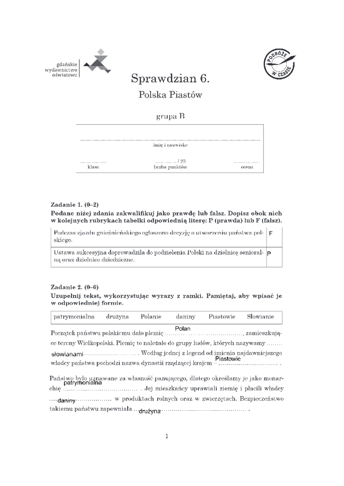Polska Piastów Sprawdzian 2 Gimnazjum Chomikuj www.studocu.com