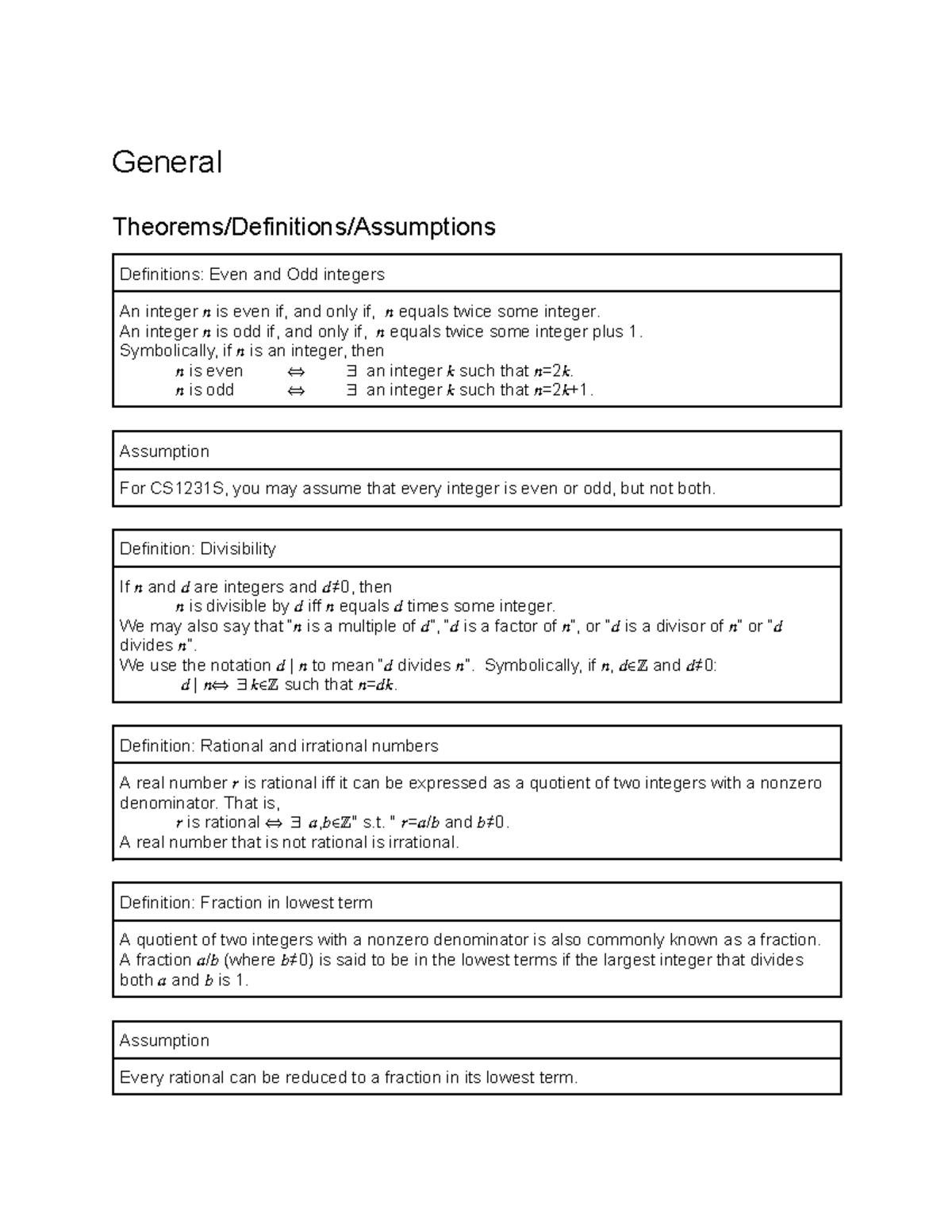 CS1231S Summary Notes on Discrete Structures and Theorems - Studocu