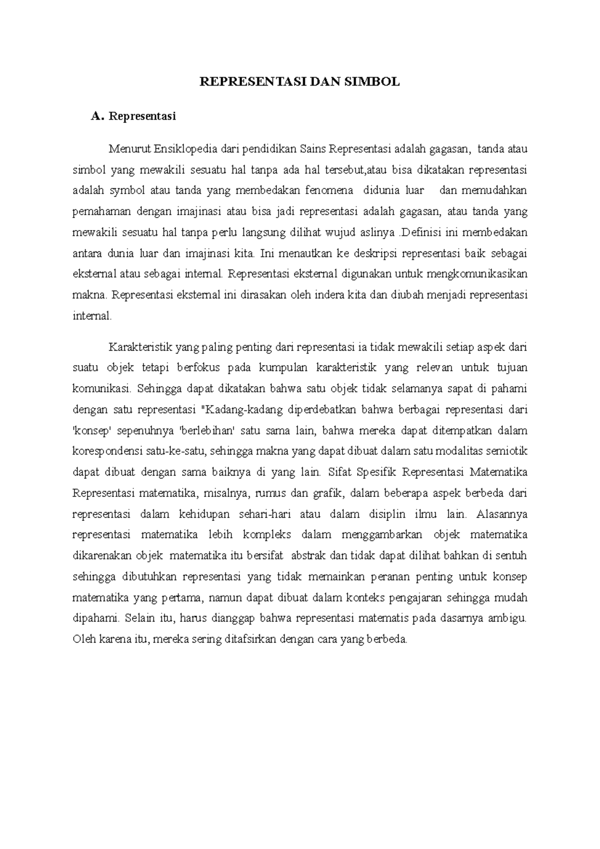 Representasi dan Simbol Matematika: Konsep dan Contoh Praktis - Studocu
