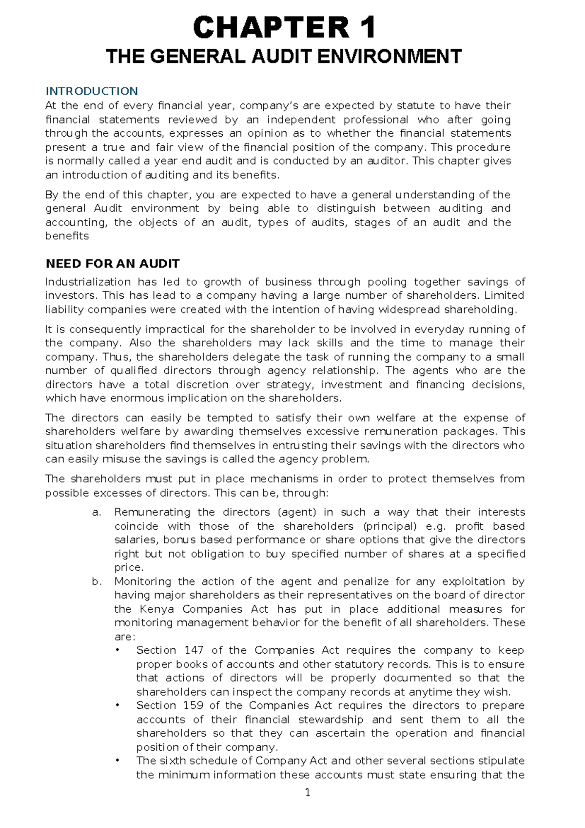 CHAPTER 1: INTRODUCTION TO AUDITING AND ITS BENEFITS - Studocu