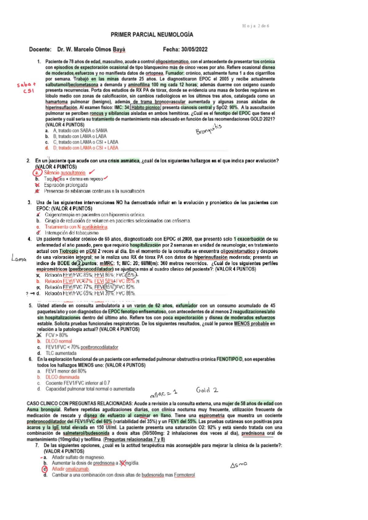 2do Parcial de Neumología - Dr. W. Marcelo Olmos 2022 - Document Preview