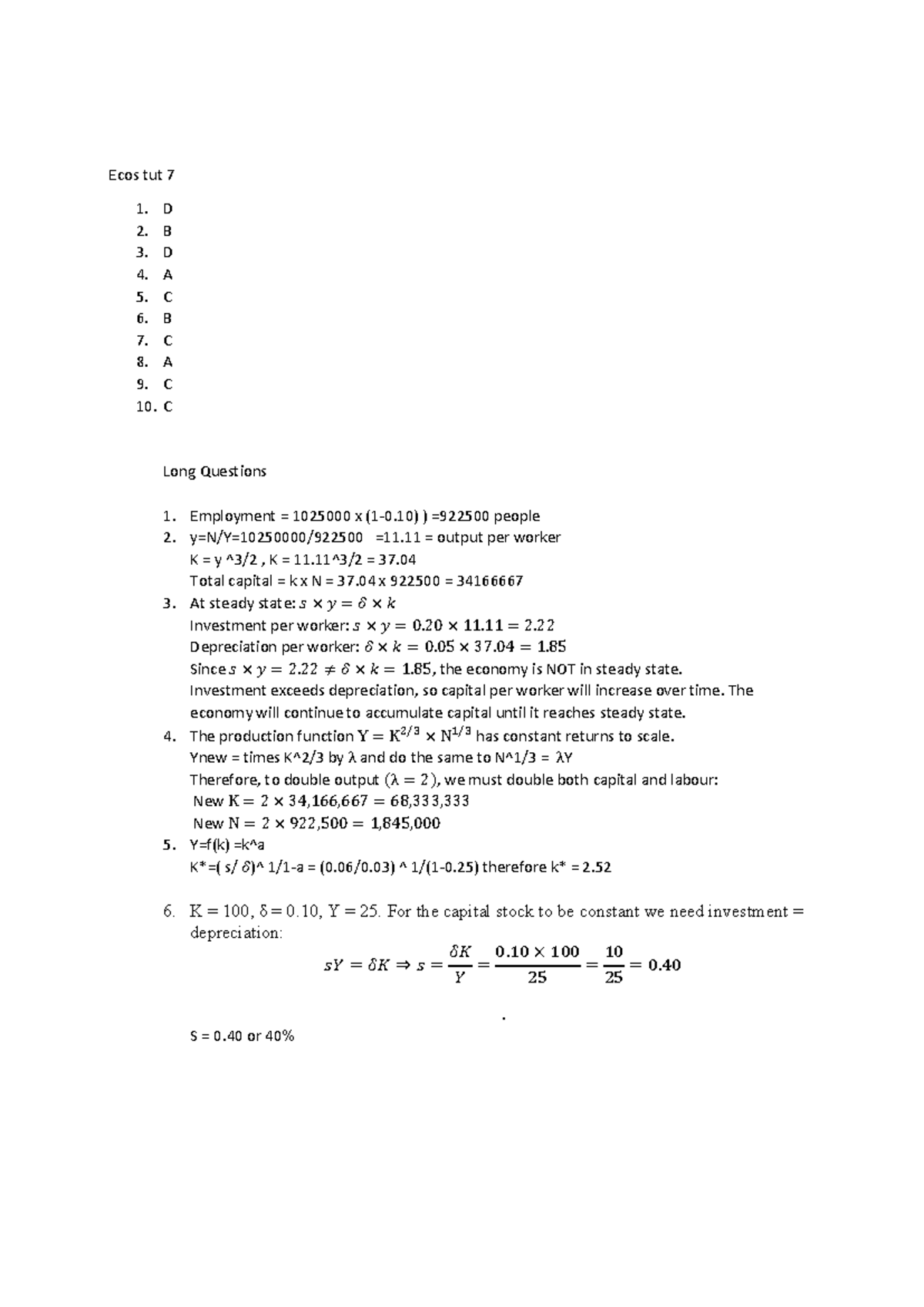 TUT 7 ECOS 2004 S Memo: Answers & Long Questions Analysis - Studocu