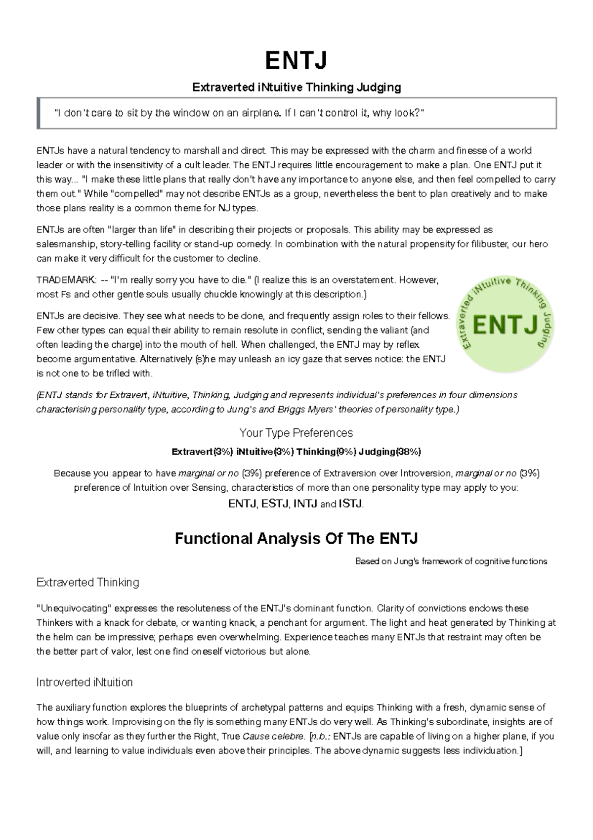 ENTJ Extraverted i Ntuitive Thinking Judging - ENTJ Extraverted ...