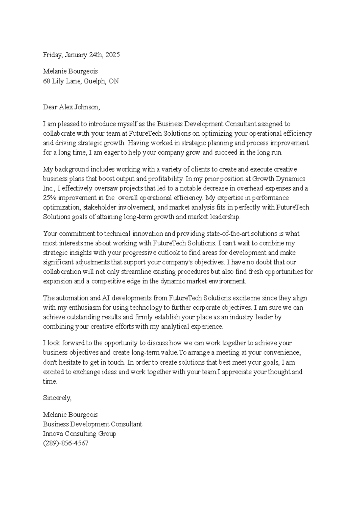 Introductory letter to a client - Friday, January 24th, 2025 Melanie ...