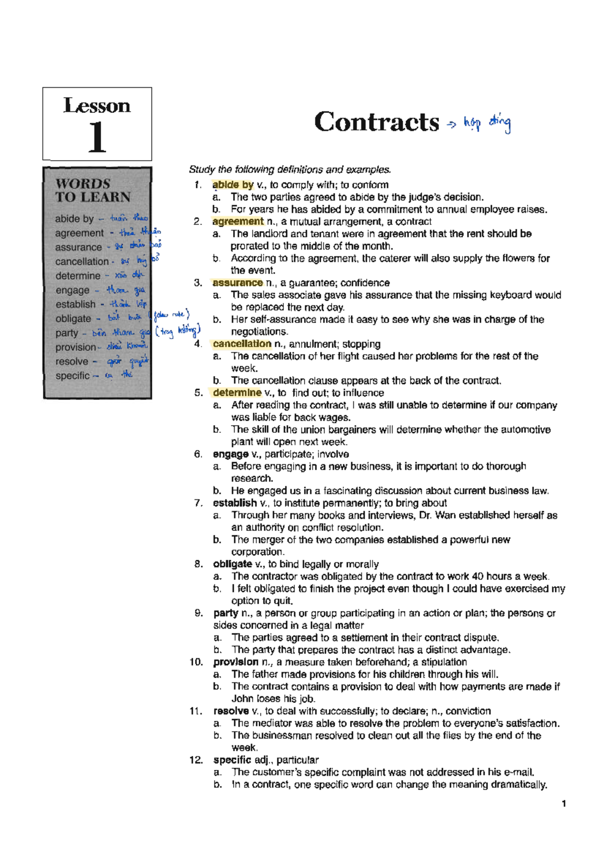 Lesson 1: Essential Words for Contracts (Course Code: K4) - Studocu