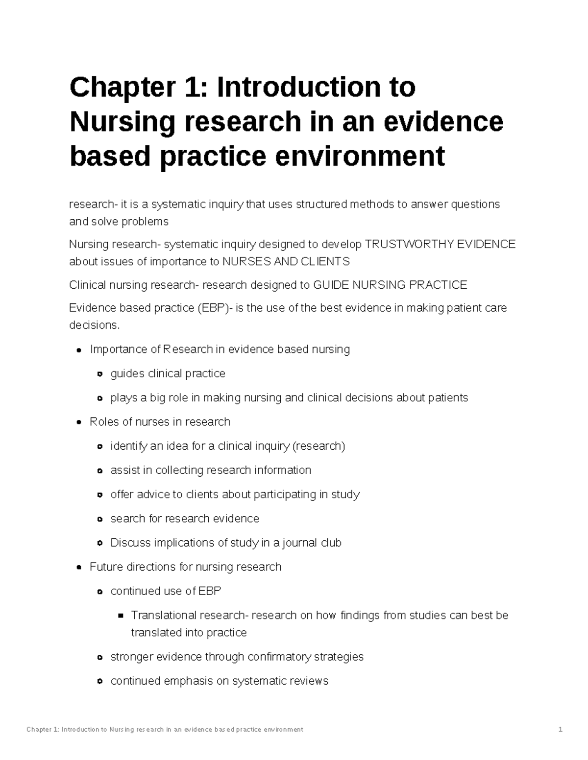 Chapter 1 - Introduction to Nursing Research and Evidence-Based ...