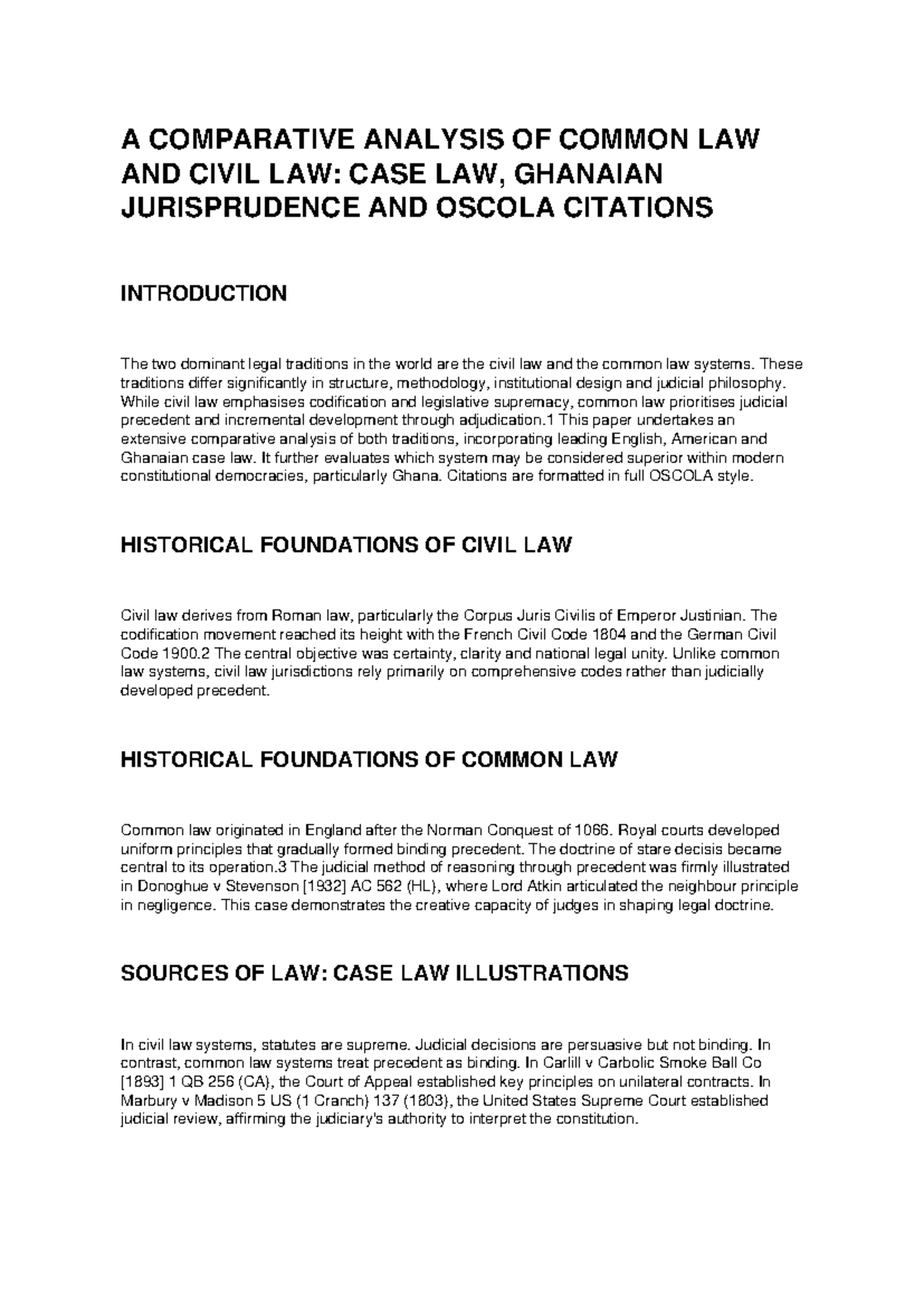 Comparative Analysis of Common Law & Civil Law: OSCOLA Focus on Ghana ...
