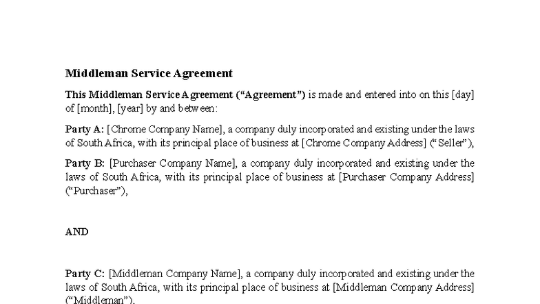 Middleman Service Agreement for Chrome Transactions - Studocu