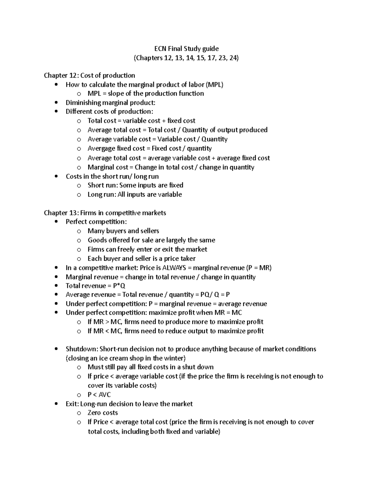 ECN Final Exam Study Guide: Key Concepts from Chapters 12-24 - Studocu