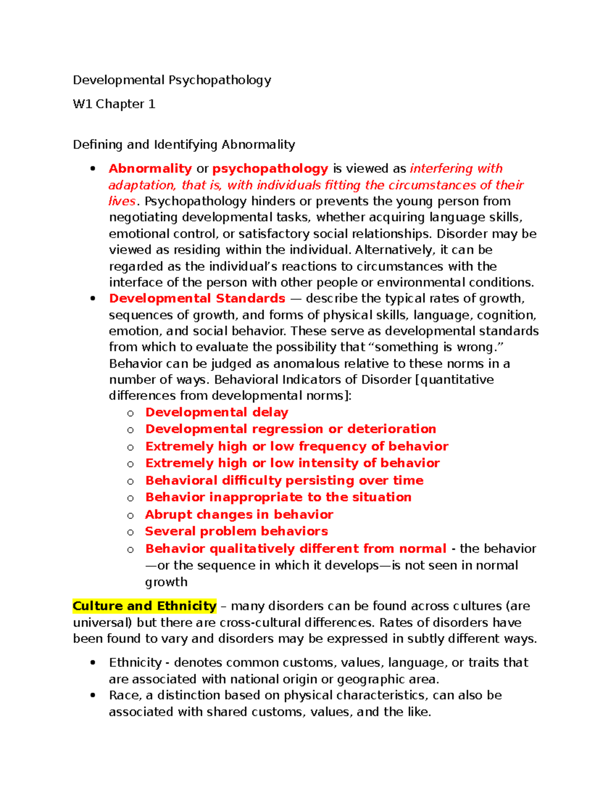 Developmental Psychopathology W1: Chapter 1 - Defining Abnormality ...