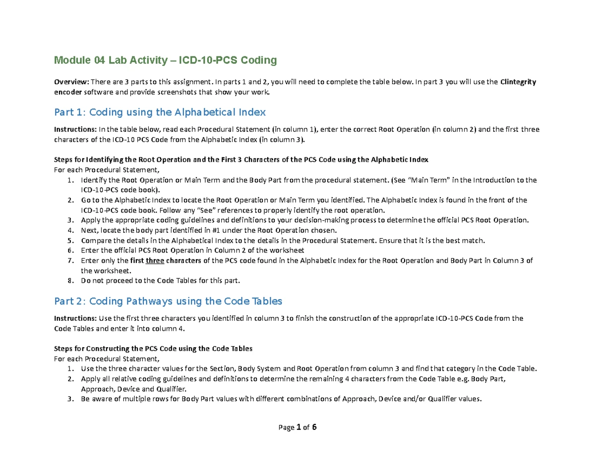 HIM1103 Module 01 Lab Worksheet: Coding Systems Exploration - Studocu