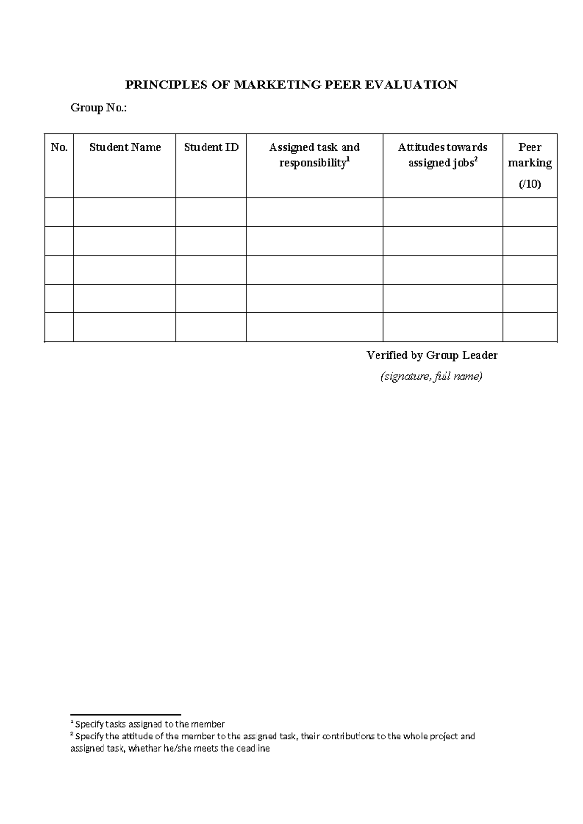 Peer-Evaluation - ccc - English - PRINCIPLES OF MARKETING PEER ...