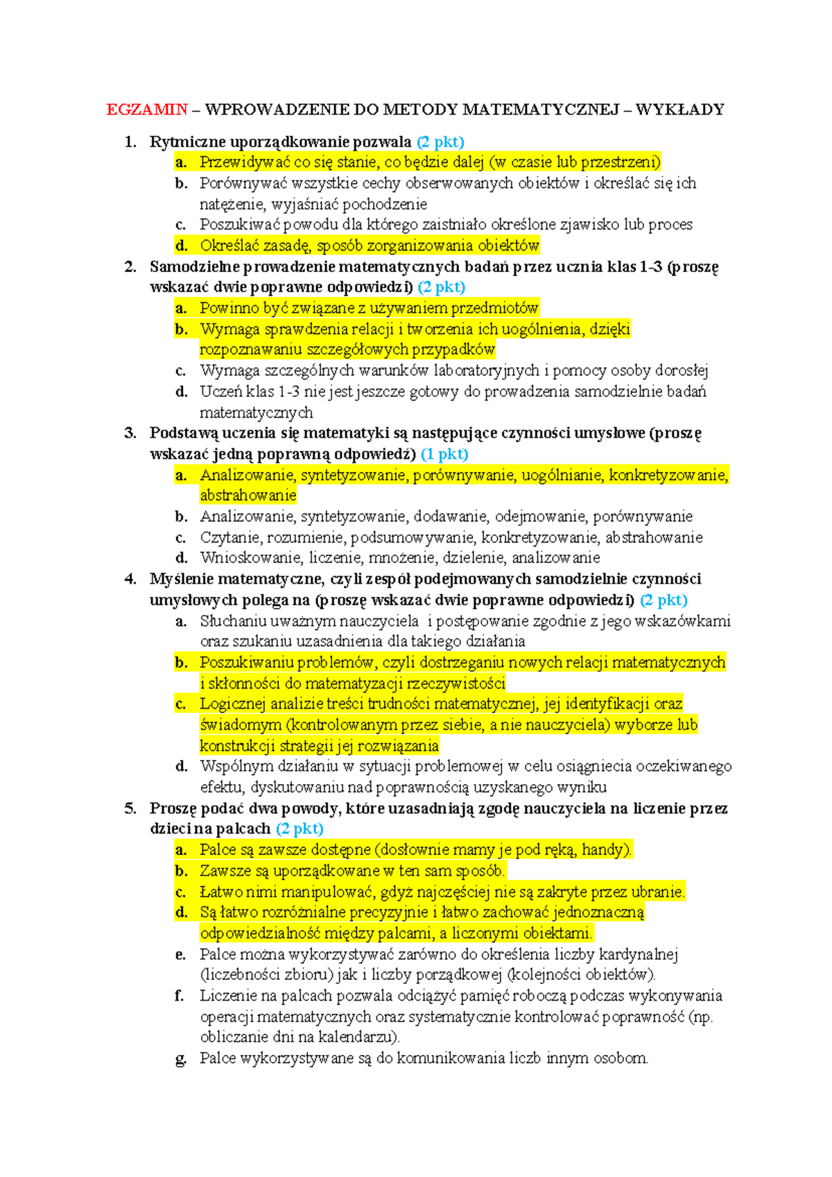 EGZAMIN WPROWADZENIE DO METODY MATEMATYCZNEJ - WYKŁADY 1 - Studocu