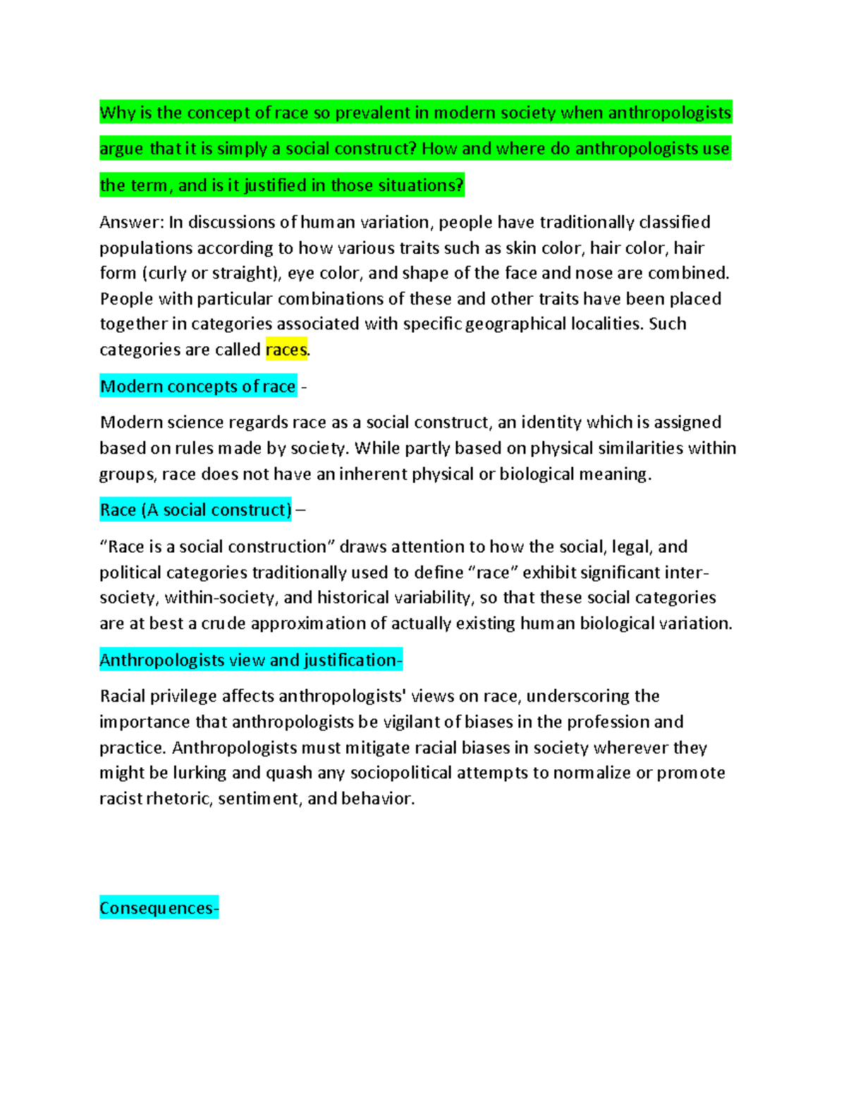 Anthropology Essay Notes: Understanding Race as a Social Construct ...