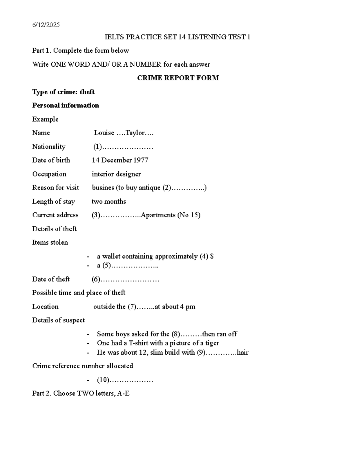 IELTS Practice Set 14: Listening Test 1 Overview and Notes - Studocu
