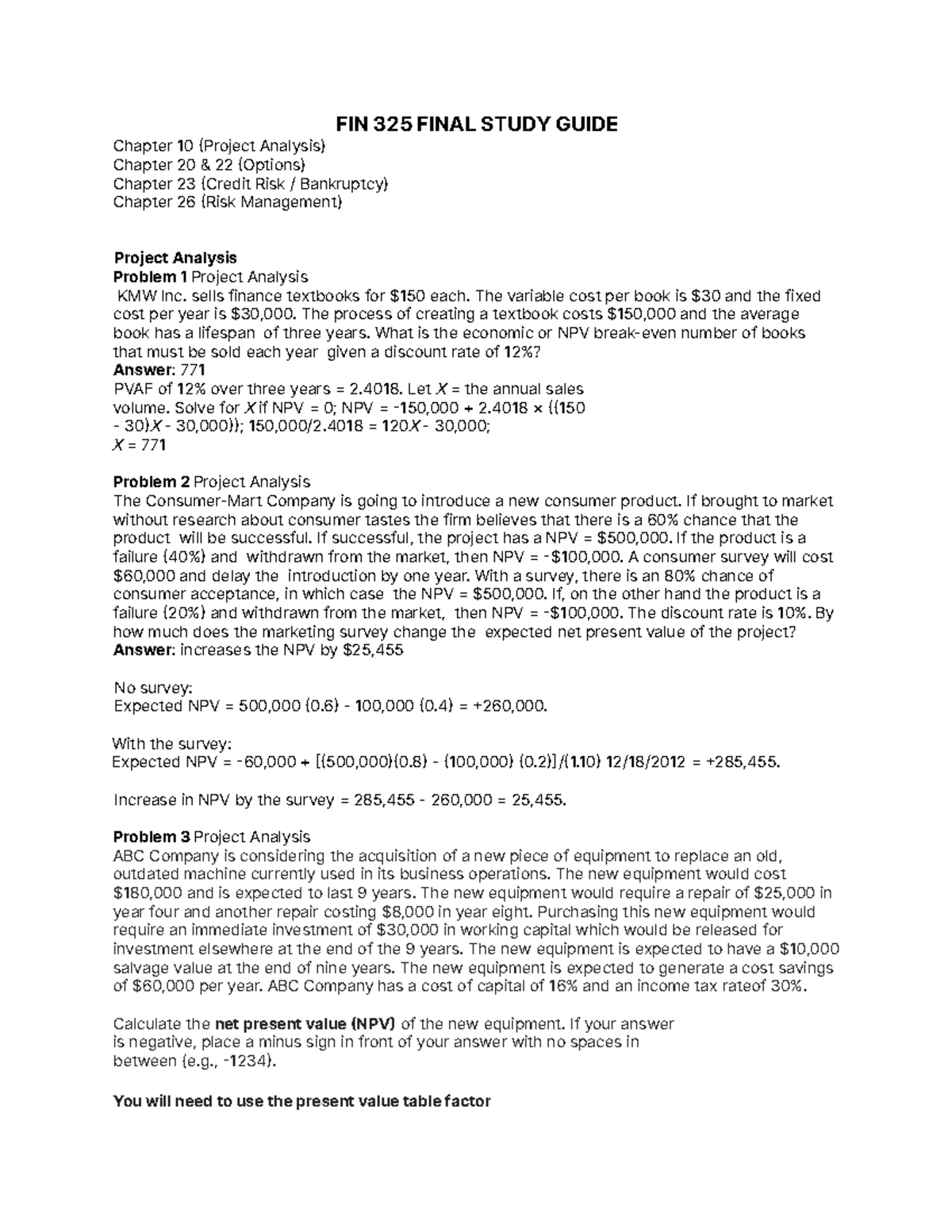 FIN 325 Final Exam Study Guide: Chapter 10 Insights - Studocu