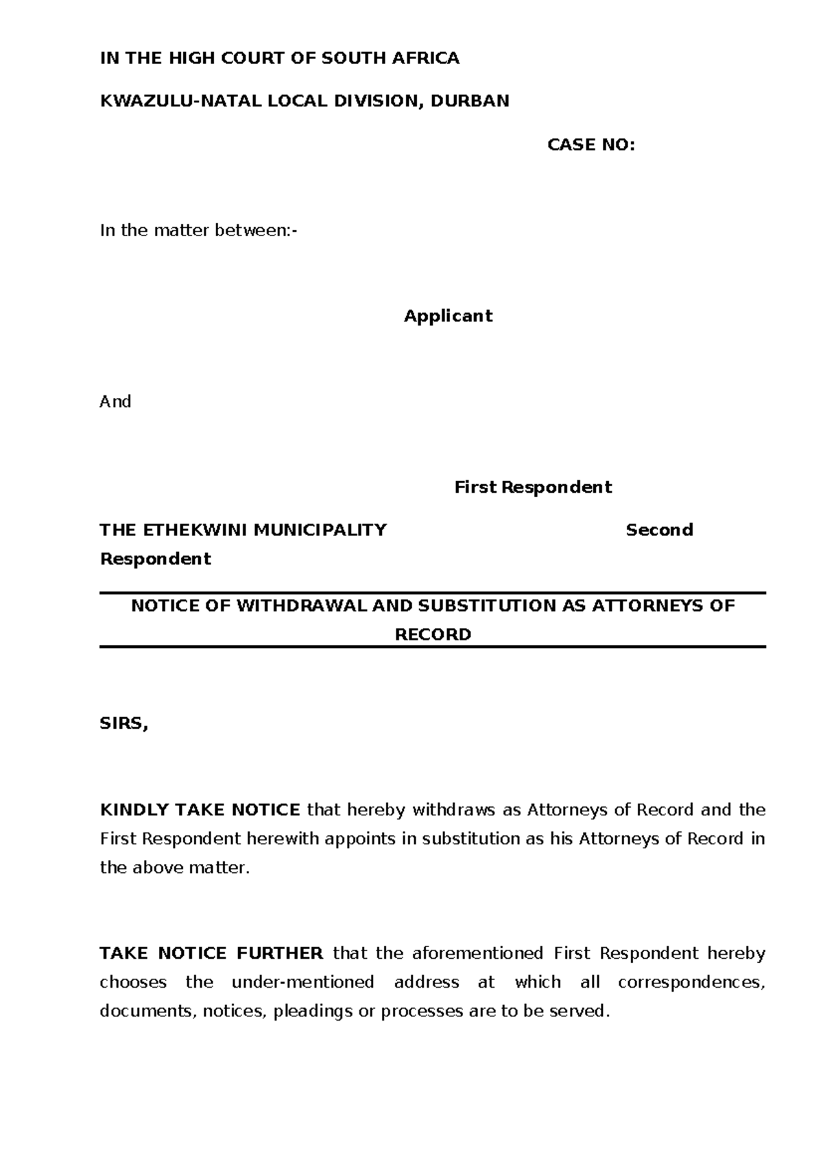 Notice of Withdrawal & Substitution as Attorneys of Record - Studocu