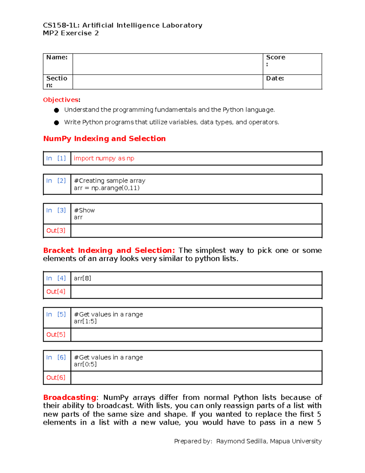 MP2 Exercise 2 - none - MP2 Exercise 2 Name: Score : Sectio n: Date ...