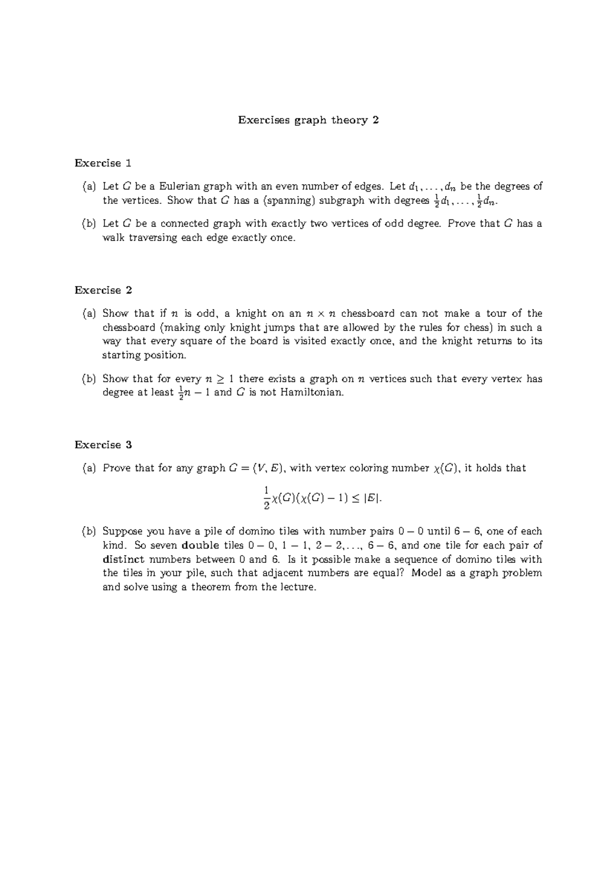 Graph Theory Exercises - Week 2 (Ex-graph 2) - Studeersnel