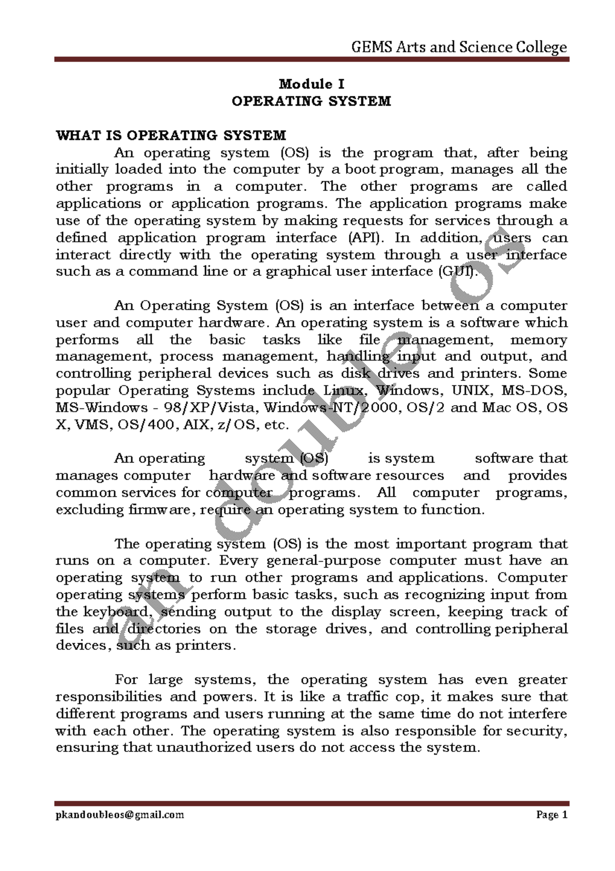 BCA OS Module I: Introduction to Operating Systems and Management - Studocu