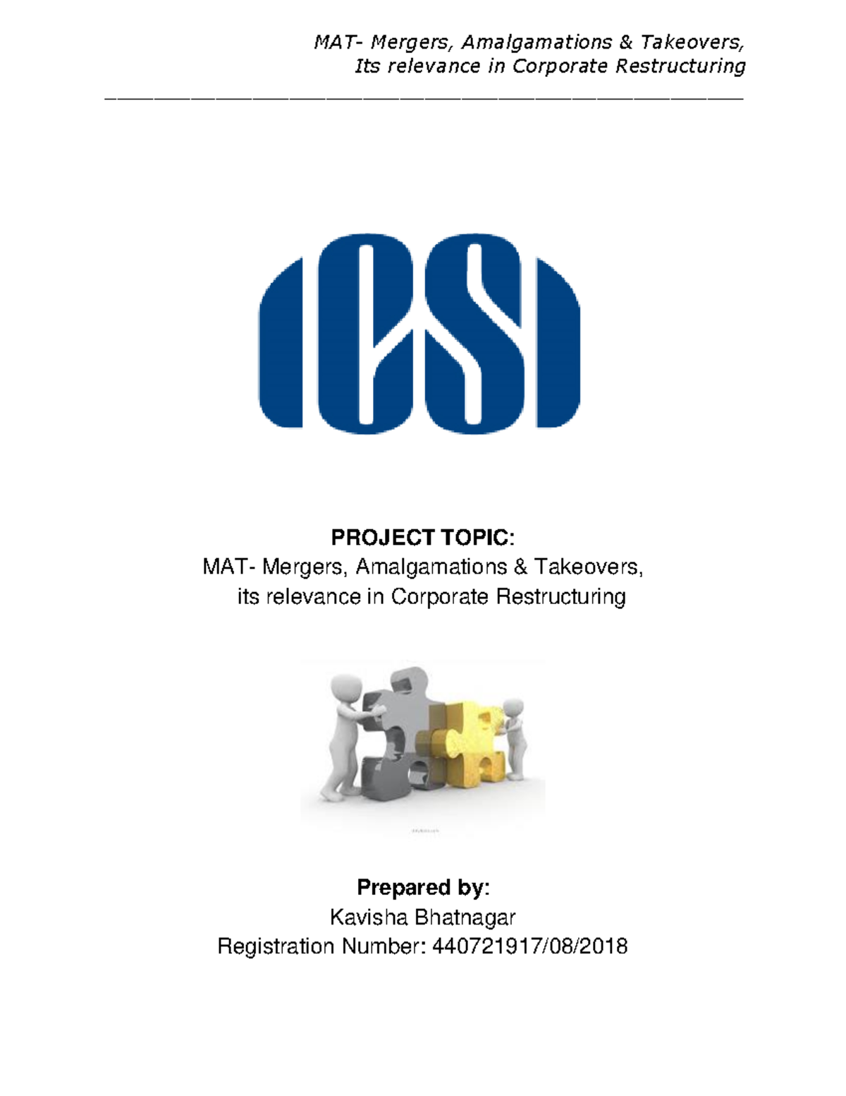 MAT- Mergers, Amalgamations & Takeovers: Project Report on Corporate ...