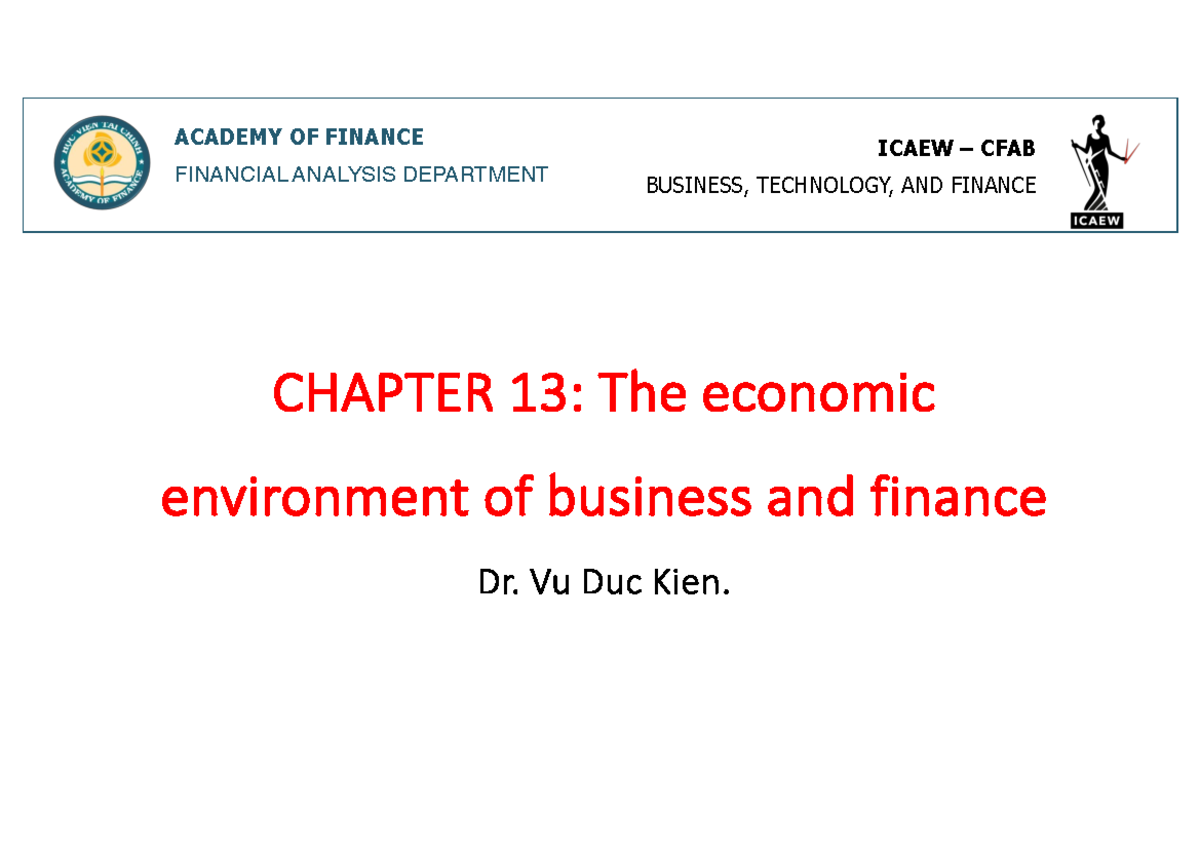 Financial Analysis Chapter 13: Economic Environment in Business C13 ...