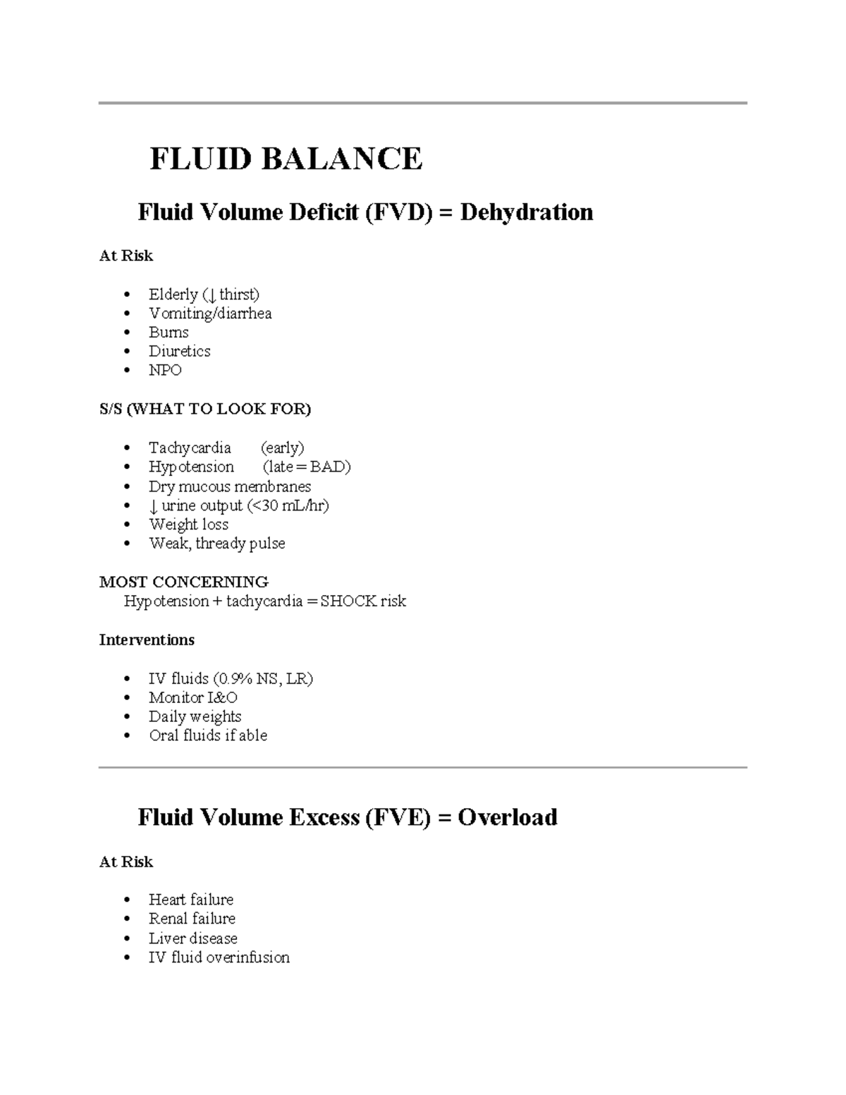 Fluid Balance & Electrolytes: Key Concepts for Nursing (NUR 101) - Studocu