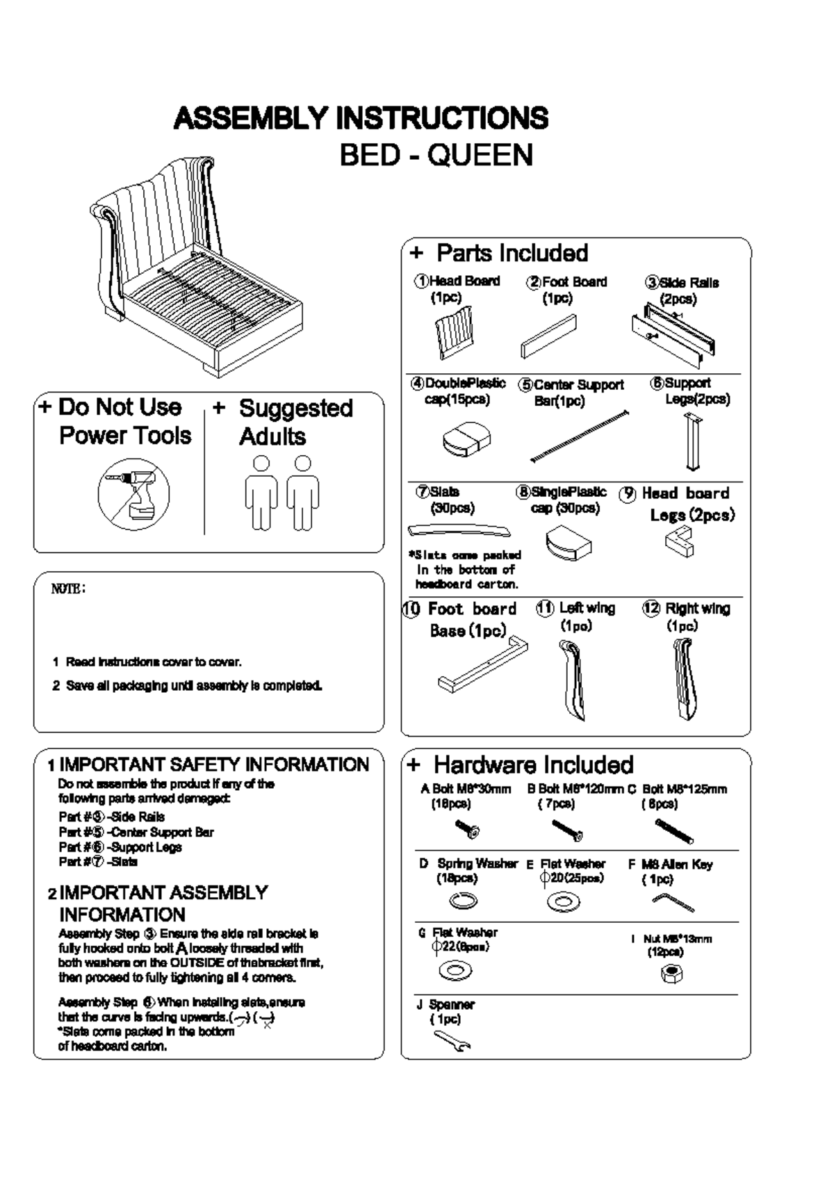 Installation &amp; Assembly Instructions for Queen Bed (MRUS1886) - Studocu