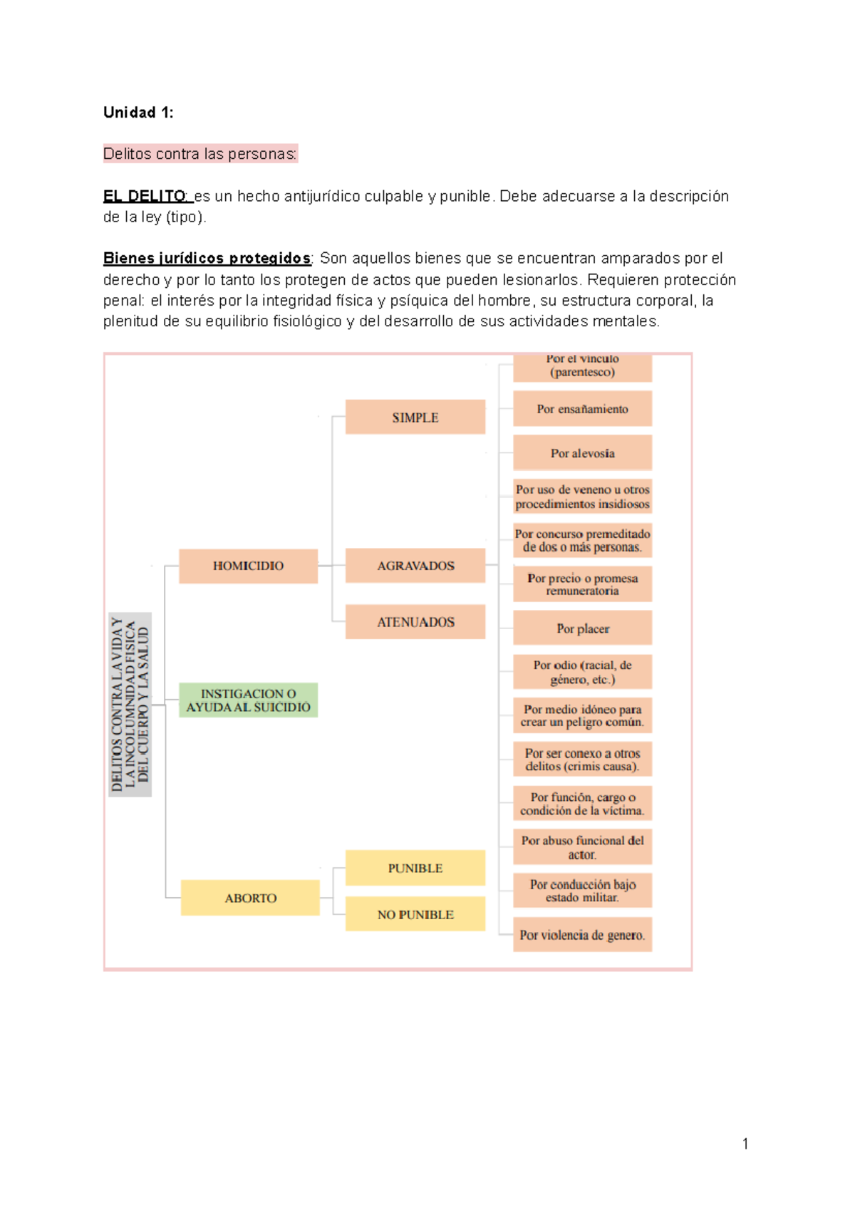 Resumen del Delito de Homicidio y Protección Penal - UNIDAD 1 - Document Preview