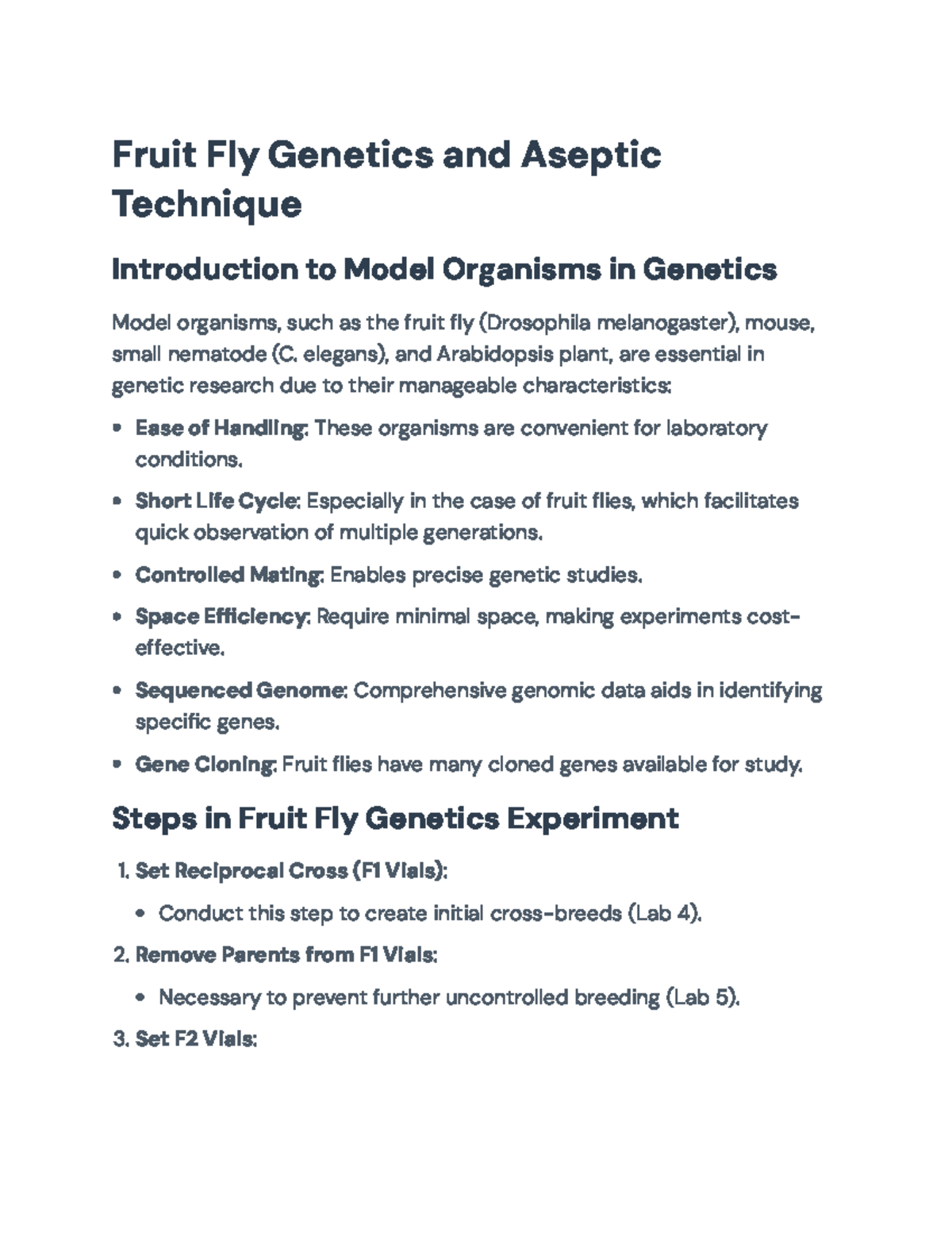 Fruit Fly Genetics and Aseptic Techniques: Comprehensive Overview ...