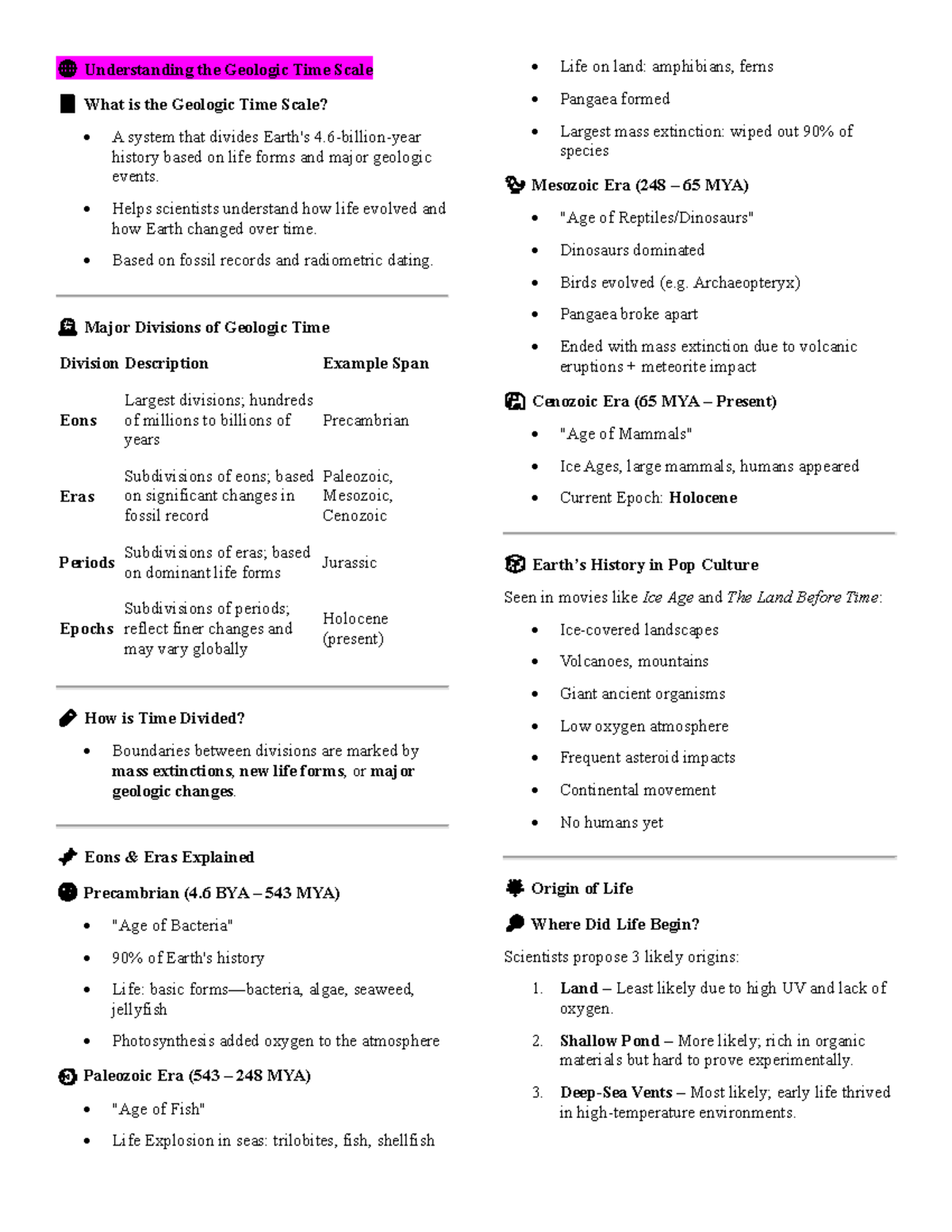 Gen Bio Review: Understanding the Geologic Time Scale and Evolution ...