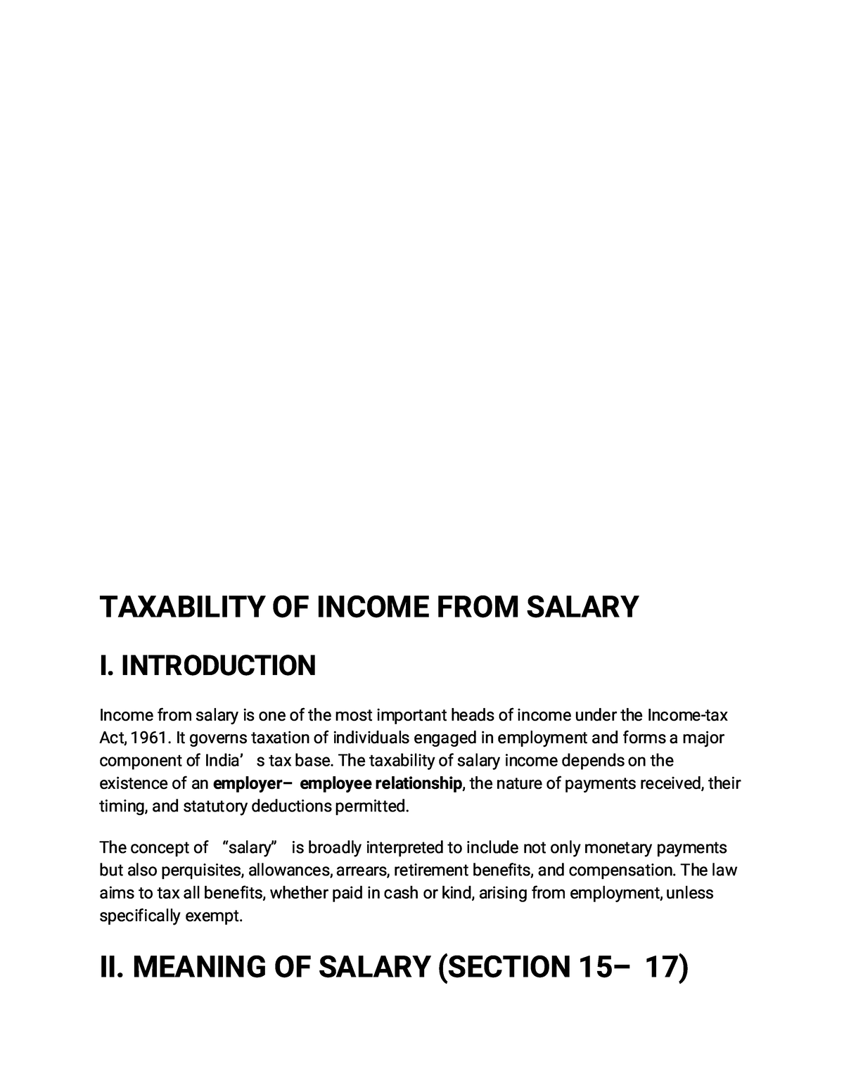 TAXABILITY OF SALARY INCOME: LAW OF TAXATION NOTES - Studocu