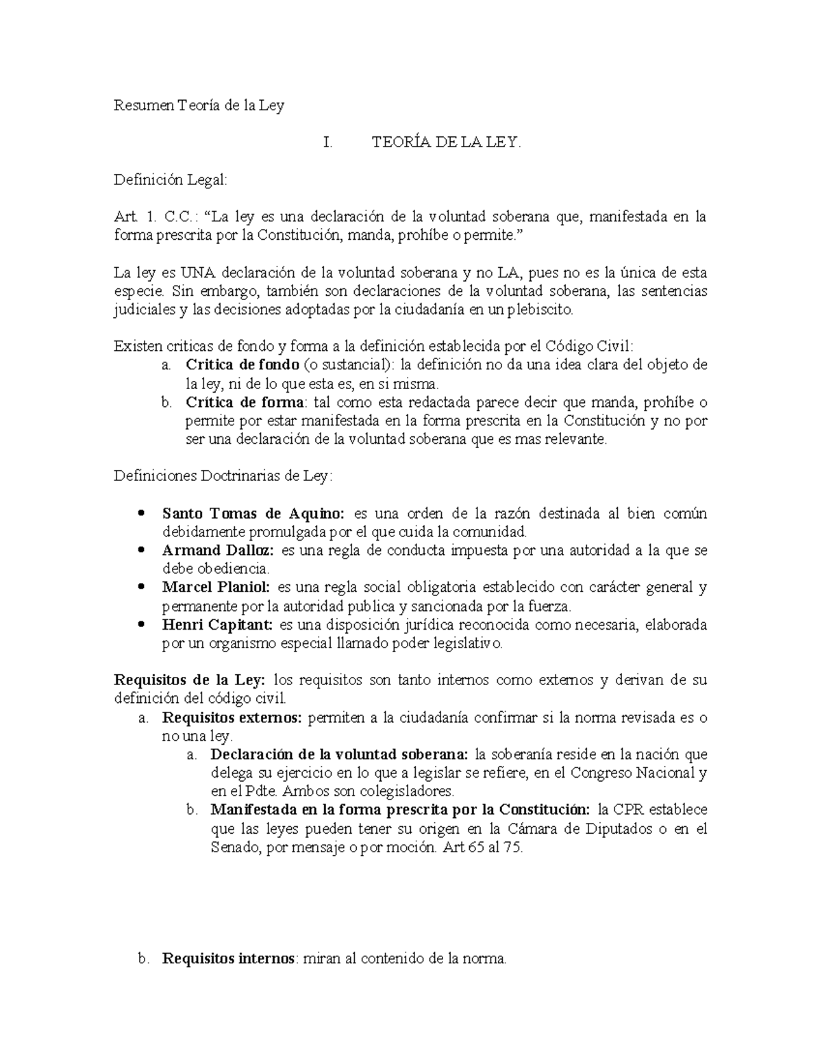 Resumen de la Teoría de la Ley I - C.C. y Críticas a su Definición ...