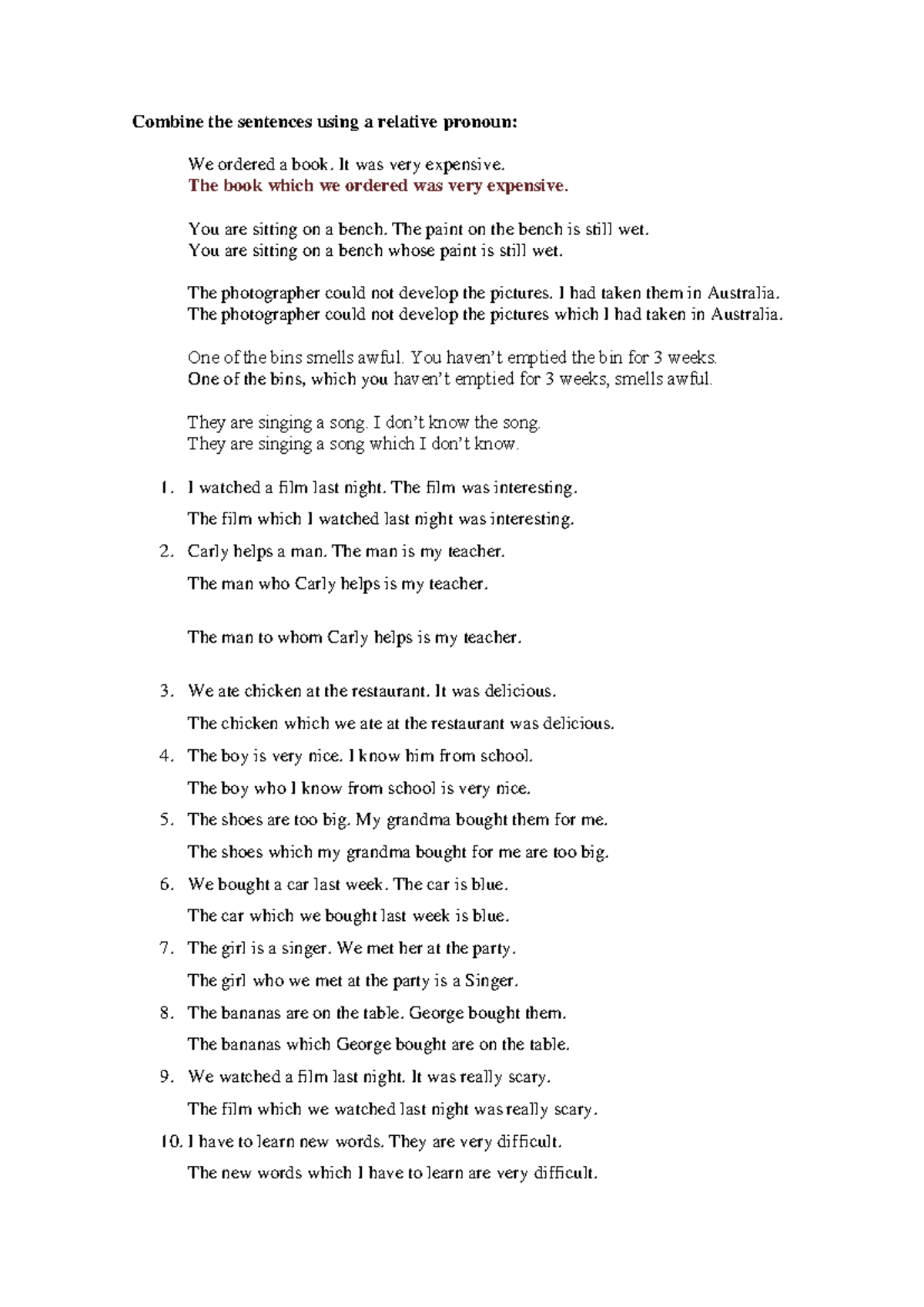Relative Pronouns Practice Exercises for English Grammar - Studocu
