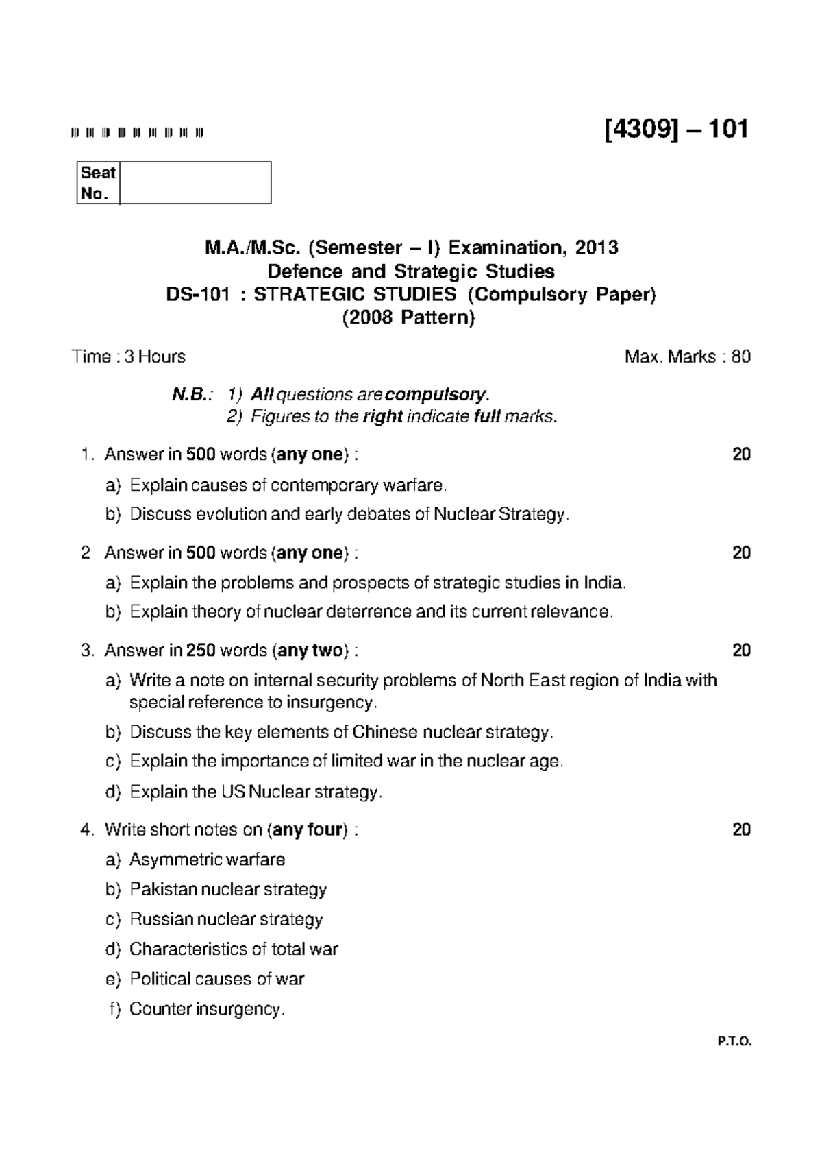 Defence Studies Examination Papers (M.A. - M.Sc.) 2013 - Studocu