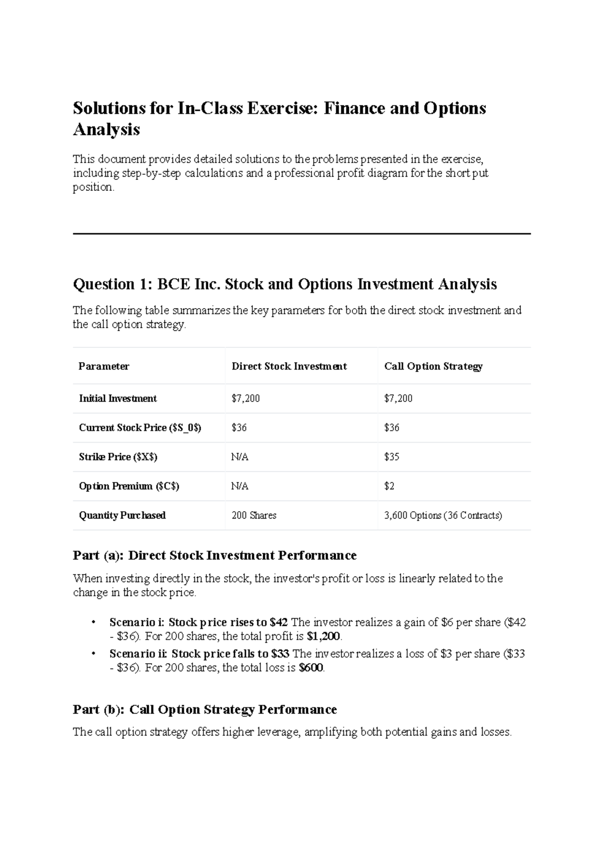 Solutions for In-Class Exercise: Finance & Options Analysis - Studocu