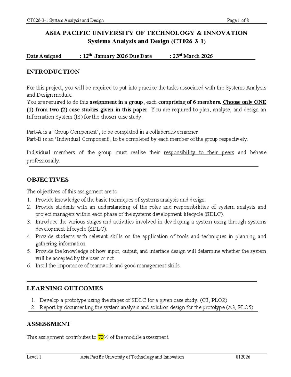 Systems Analysis and Design Group Project Report (012026) - Studocu