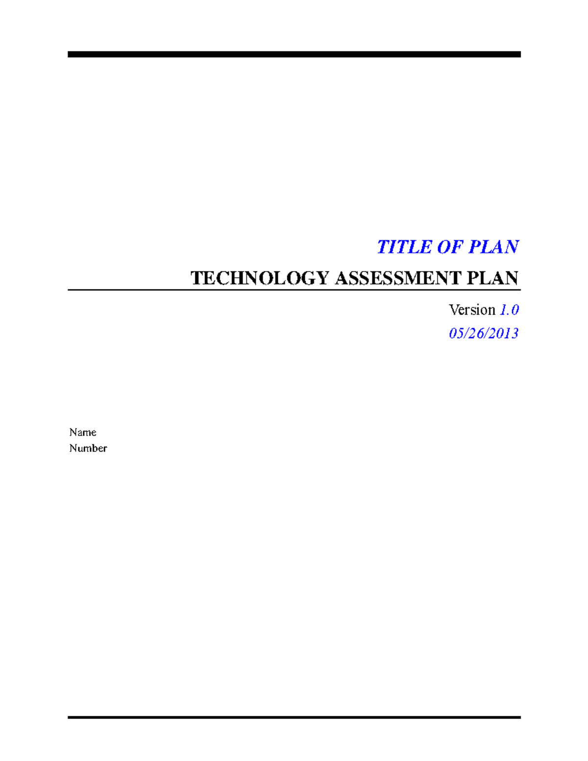 Technology Assessment Plan Template - Example Version 1 - Studocu