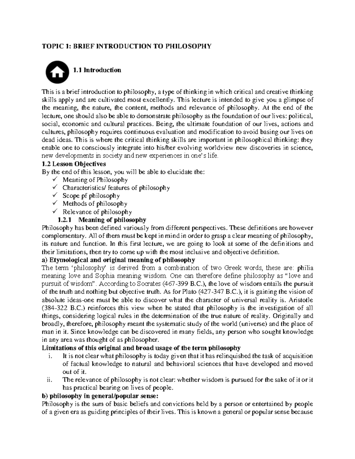PHIL 101: Lecture Notes on Introduction to Philosophy - Studocu