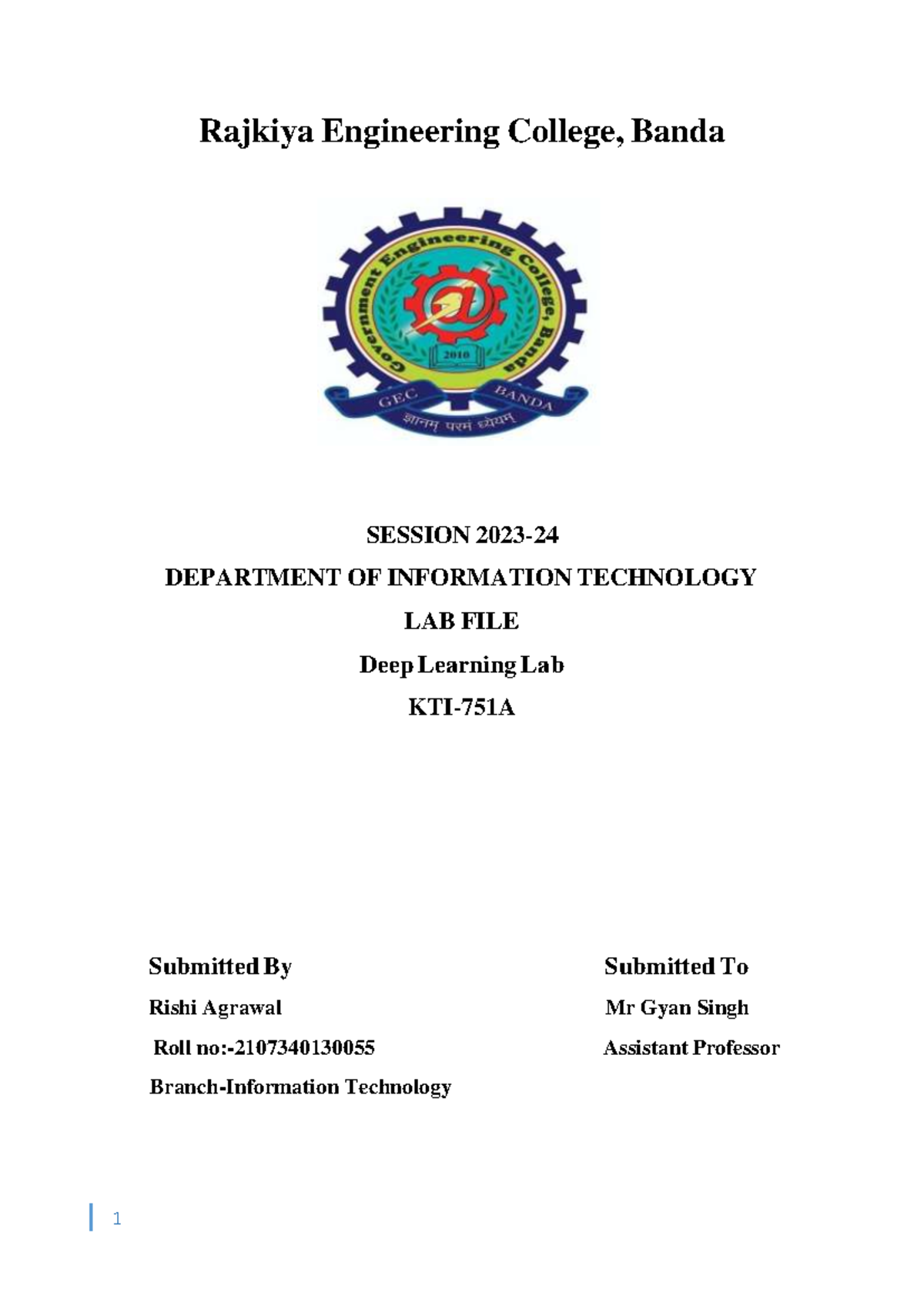 Deep Learning Lab-2 - Rajkiya Engineering College, Banda SESSION 2023 ...