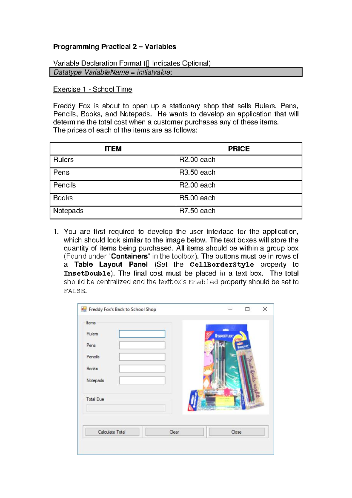 Programming Practical 2 - Variables and Application Development Guide ...