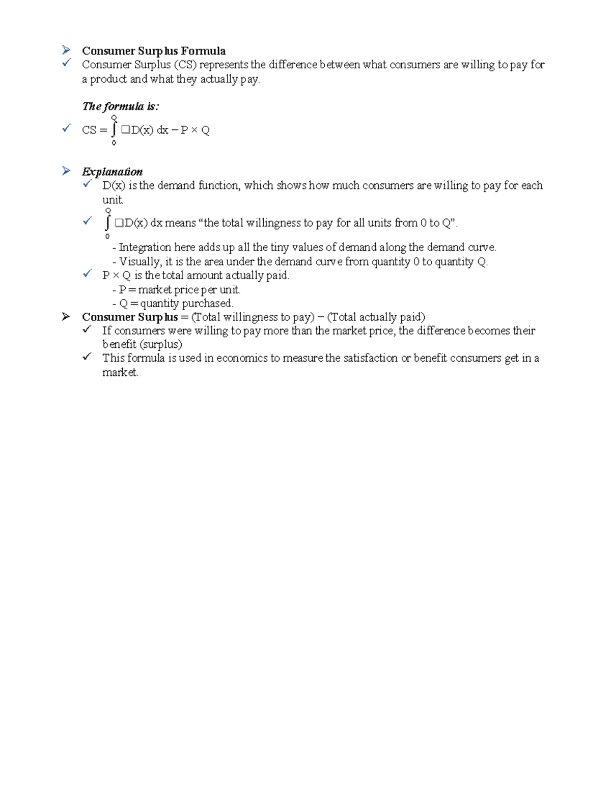 Consumer Surplus Formula Explained: Understanding CS in Economics - Studocu