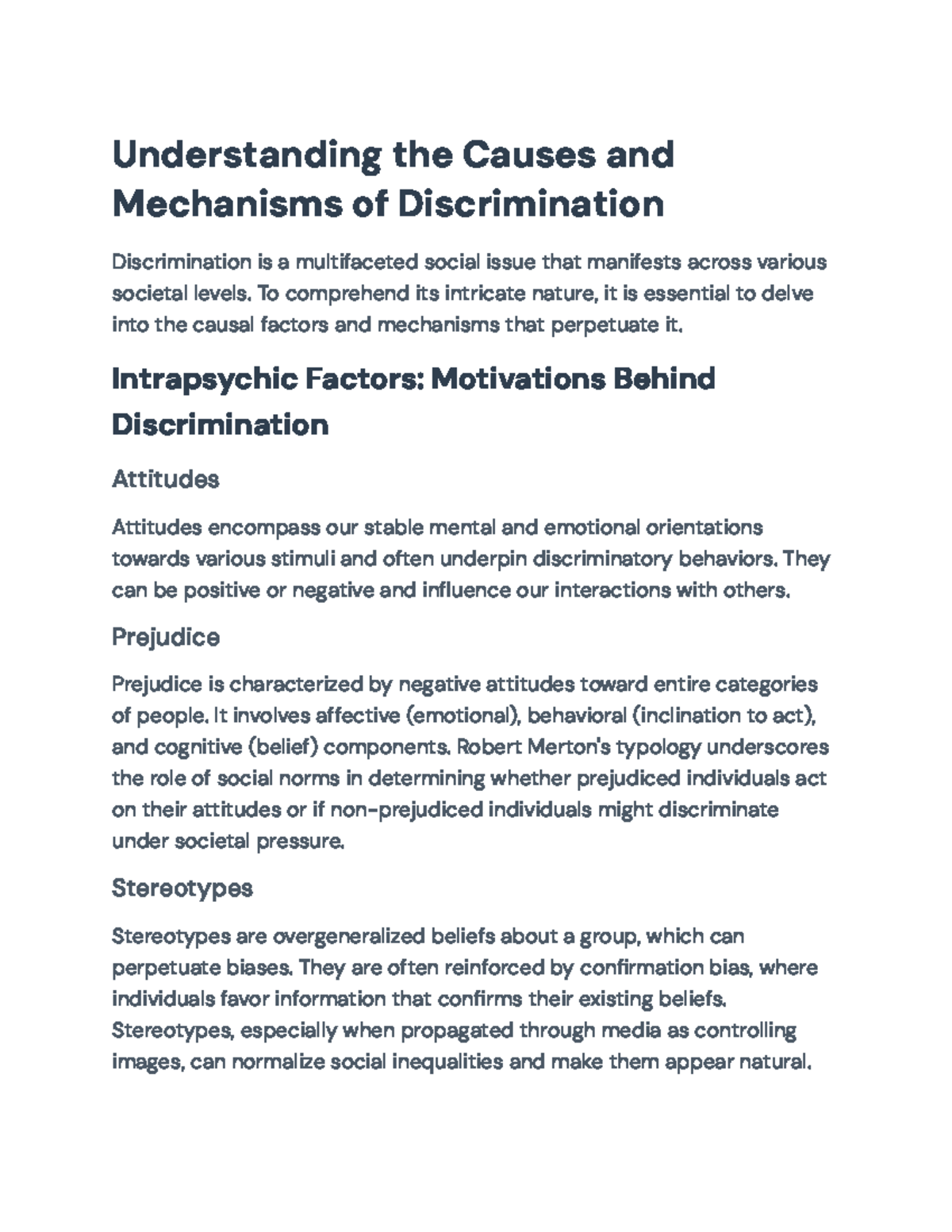 Understanding Discrimination: Causes and Mechanisms Analysis ...